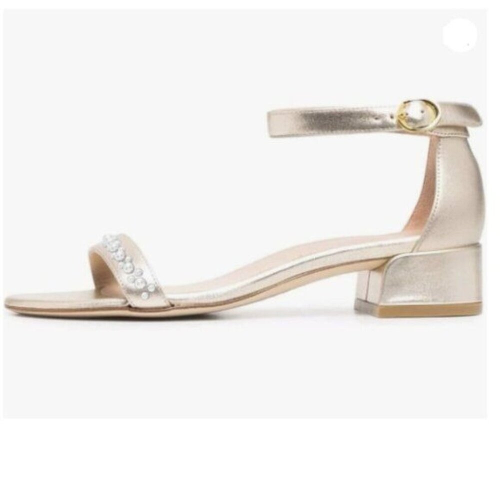 XYD Women Pearls Open Toe Strappy Low Block Heel Sandal Flats Gold